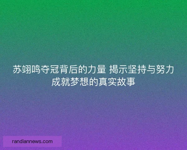 苏翊鸣夺冠背后的力量 揭示坚持与努力成就梦想的真实故事 苏翊鸣夺冠背后的力量 揭示坚持与努力成就梦想的真实故事